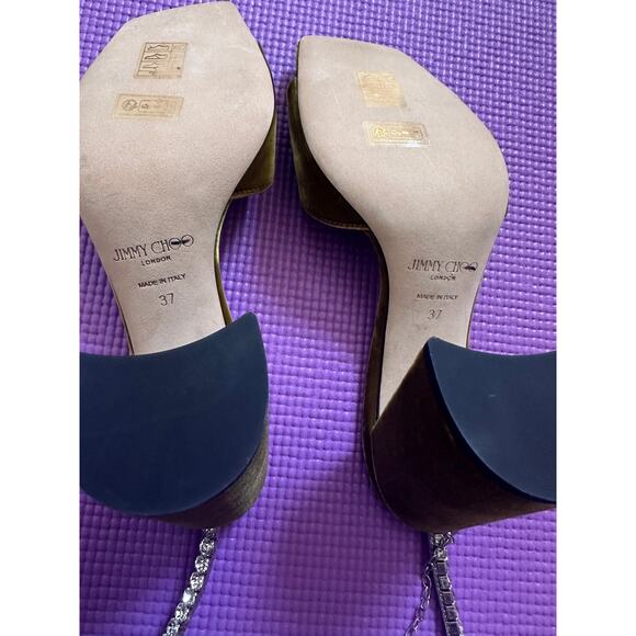 $1125 Jimmy Choo crystal embellished velvet sandals Saeda 85 NEW Size 37 READ - Picture 4 of 9